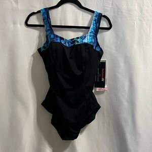 Swimsuit One Piece by Roxanne, Womens Size 14, 38D Blue & Black NEW WITH TAGS